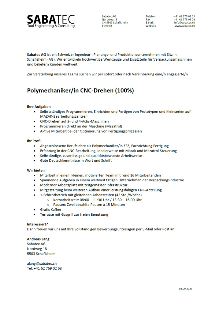 Sabatec AG _ Jobs _ notuse