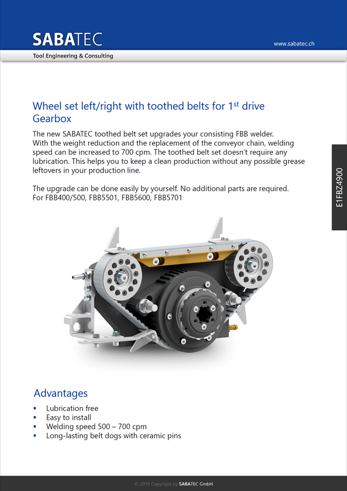 Sabatec AG _ Toothed Belt Set - E1FBZ4900 _ FBB400/500, FBB5501, FBB5600, FBB5701